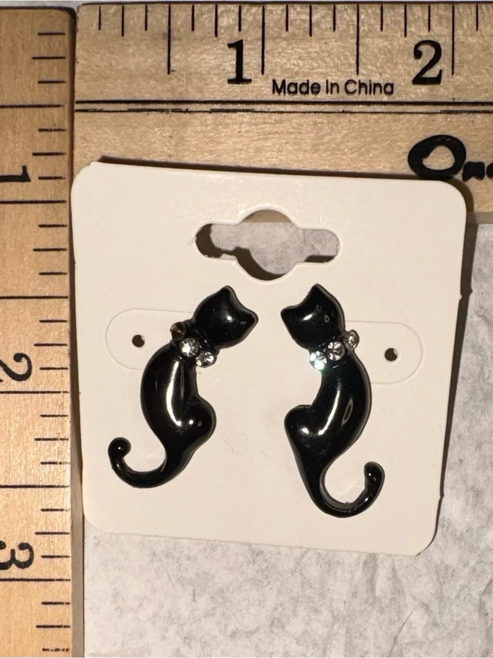 Black Cat stud Earrings with Rhinestone Collar - Unbranded